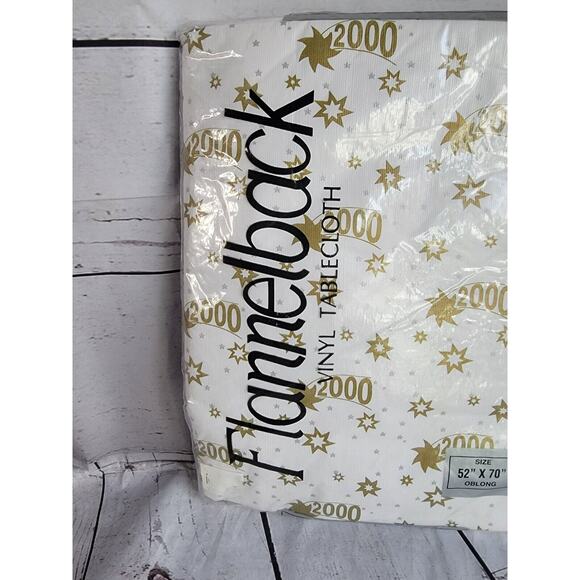 Vintage 2000 Vinyl Flannel Back Tablecloth 52 "x 70” Oblong Y2K Millennium New - Picture 3 of 5